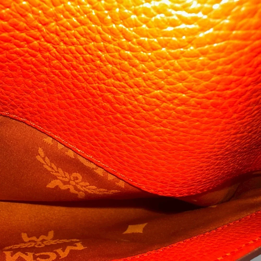 MCM Orange TWO WAY Crossbody Shoulder Pebbled Leather Bag Goldstone Korean MC265